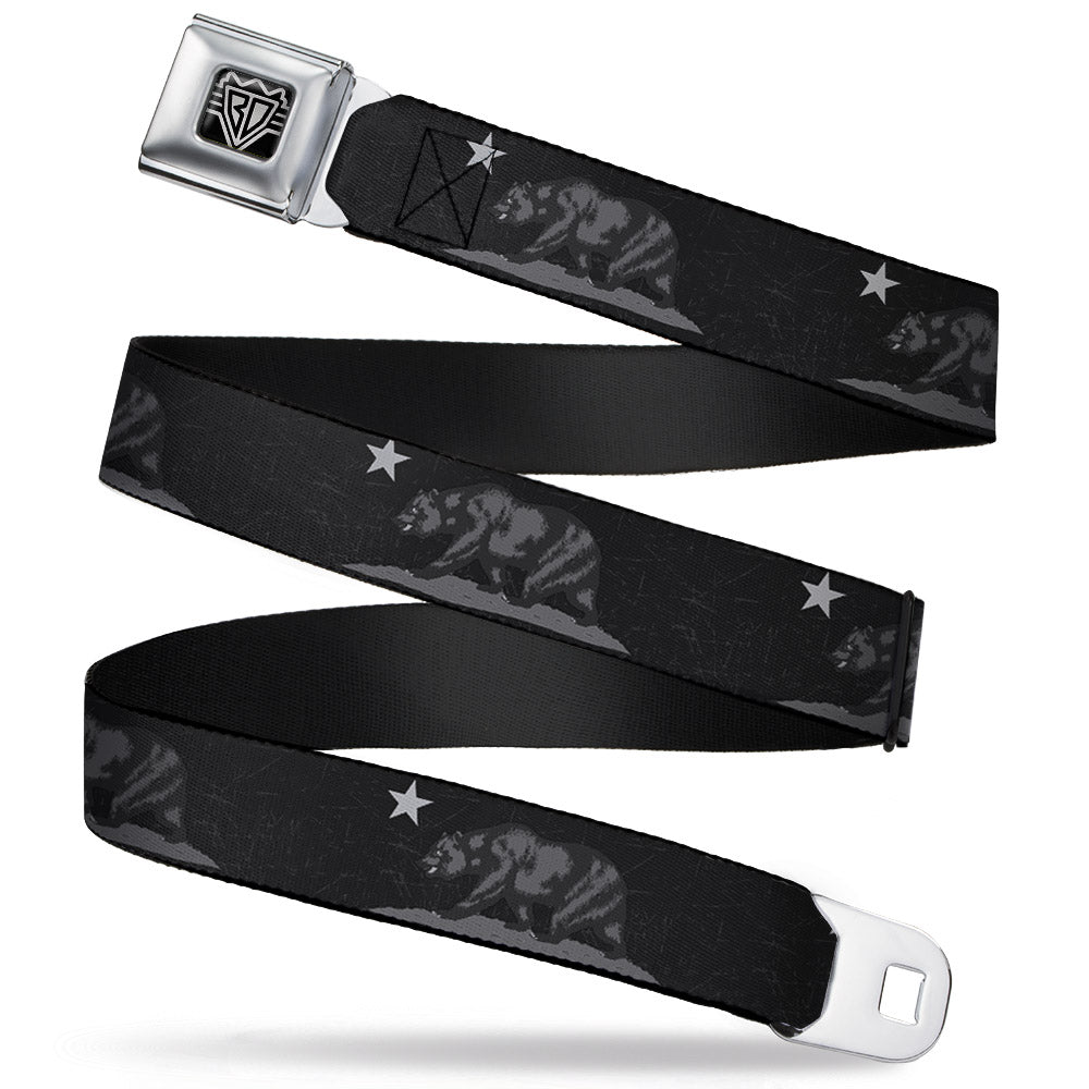 BD Wings Logo CLOSE-UP Full Color Black Silver Seatbelt Belt - Cali Bear Black/Grays Webbing Seatbelt Belts Buckle-Down