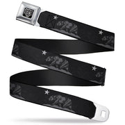 BD Wings Logo CLOSE-UP Full Color Black Silver Seatbelt Belt - Cali Bear Black/Grays Webbing Seatbelt Belts Buckle-Down