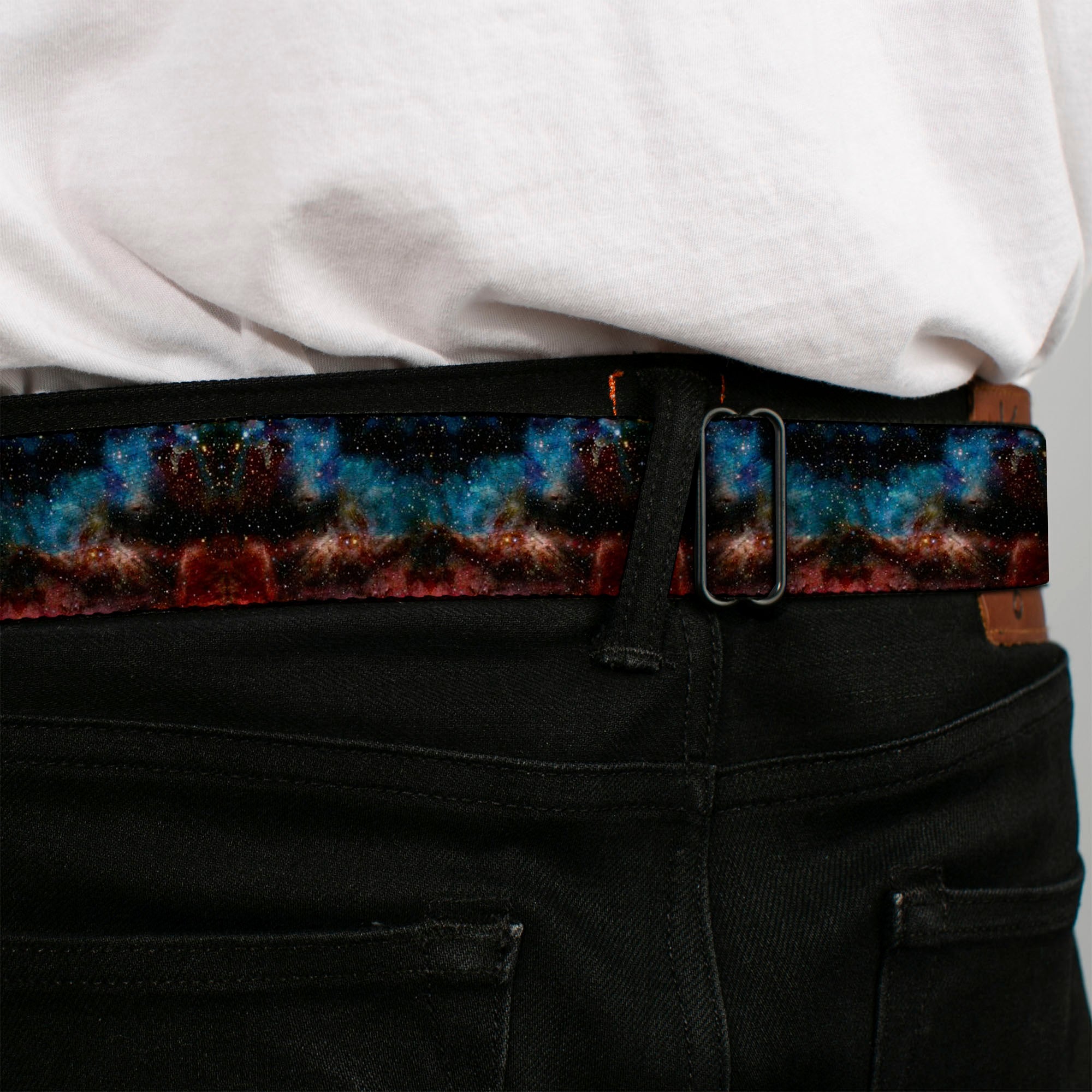 BD Wings Logo CLOSE-UP Full Color Black Silver Seatbelt Belt - Cosmic Space Webbing Seatbelt Belts Buckle-Down