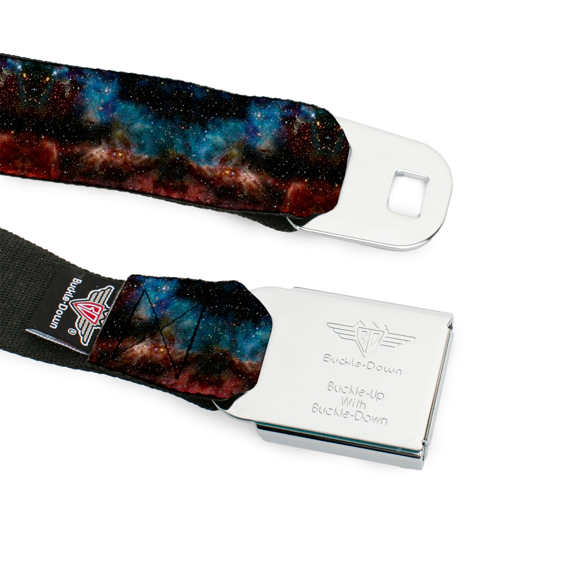 BD Wings Logo CLOSE-UP Full Color Black Silver Seatbelt Belt - Cosmic Space Webbing Seatbelt Belts Buckle-Down