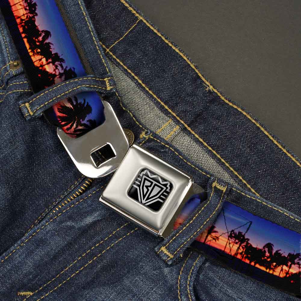 BD Wings Logo CLOSE-UP Full Color Black Silver Seatbelt Belt - California Sunset Webbing Seatbelt Belts Buckle-Down
