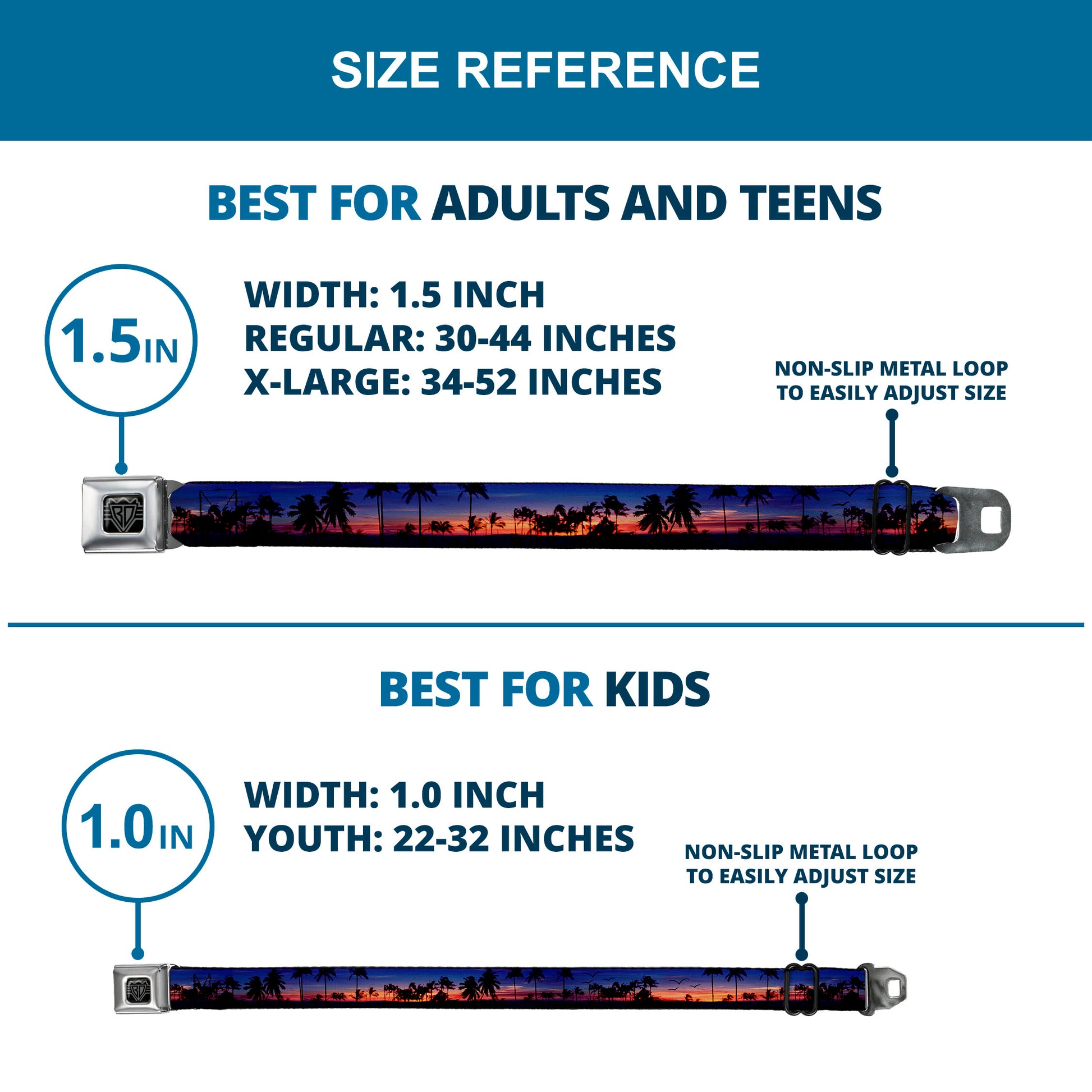 BD Wings Logo CLOSE-UP Full Color Black Silver Seatbelt Belt - California Sunset Webbing Seatbelt Belts Buckle-Down