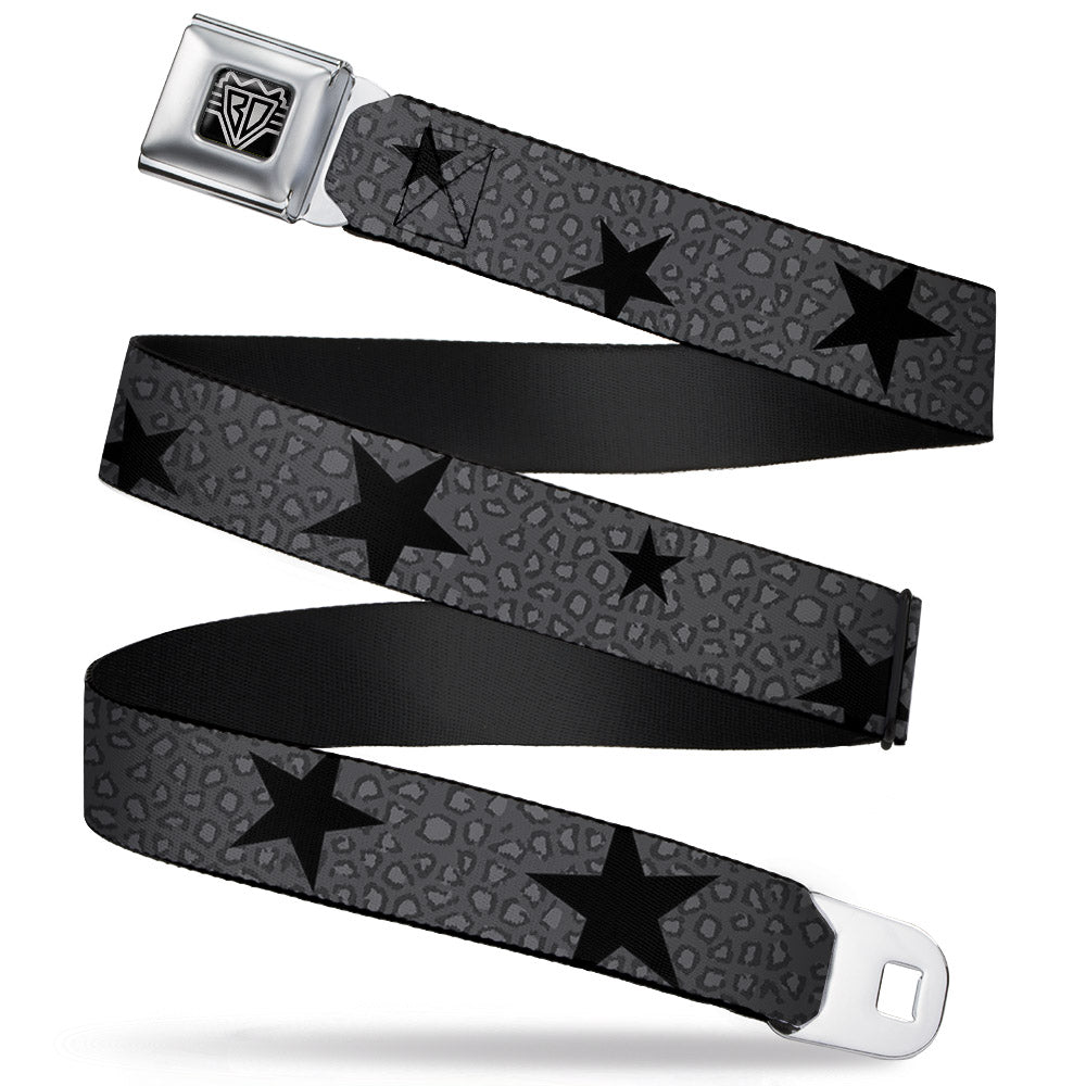BD Wings Logo CLOSE-UP Full Color Black Silver Seatbelt Belt - Cheetah/Stars Gray/Black Webbing Seatbelt Belts Buckle-Down