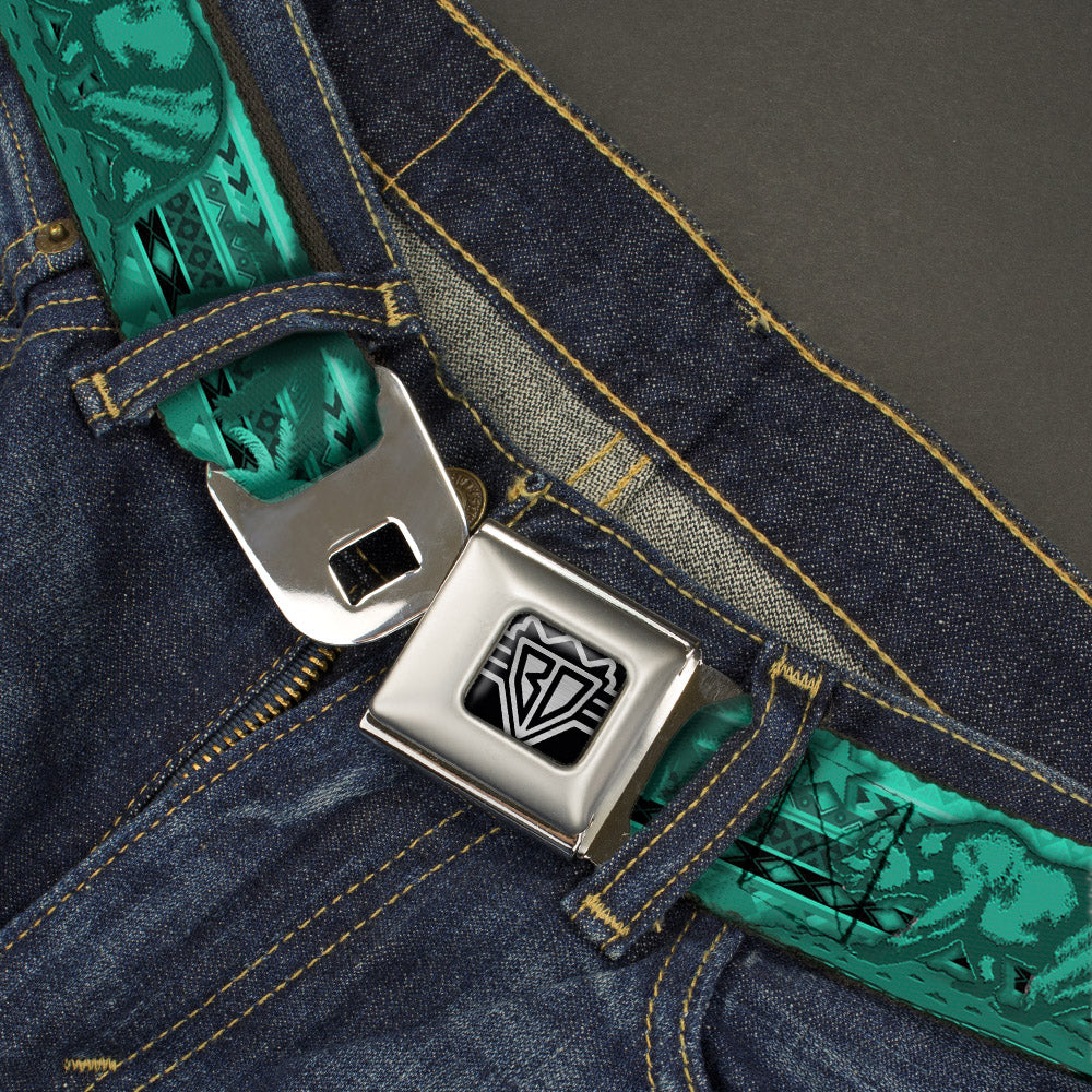 BD Wings Logo CLOSE-UP Full Color Black Silver Seatbelt Belt - Cali Bear/Palm Trees/Geometric Green Webbing Seatbelt Belts Buckle-Down