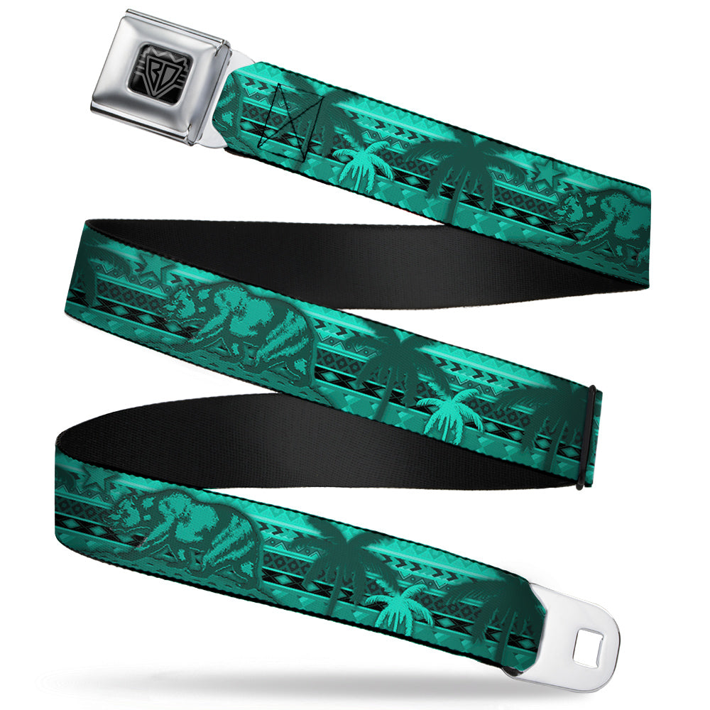 BD Wings Logo CLOSE-UP Full Color Black Silver Seatbelt Belt - Cali Bear/Palm Trees/Geometric Green Webbing Seatbelt Belts Buckle-Down