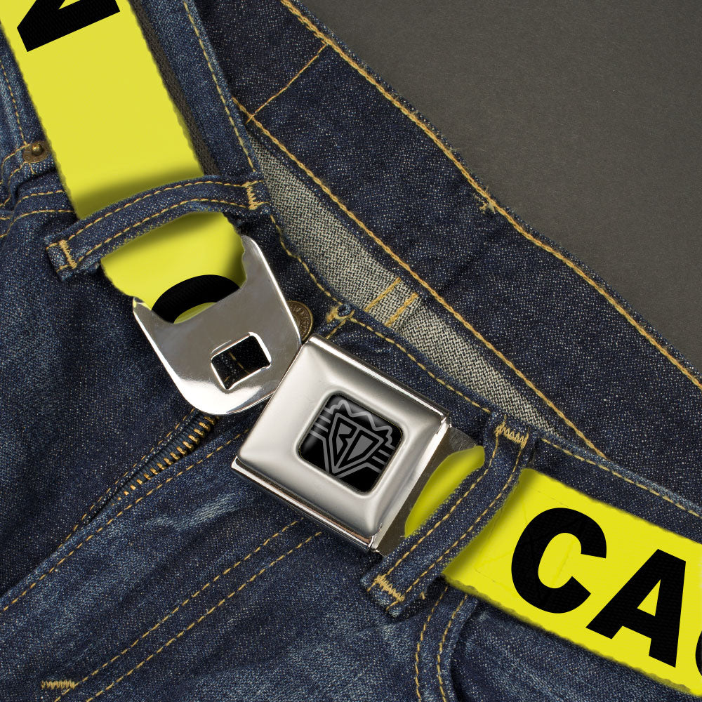 BD Wings Logo CLOSE-UP Full Color Black Silver Seatbelt Belt - CAUTION Yellow/Black Webbing Seatbelt Belts Buckle-Down