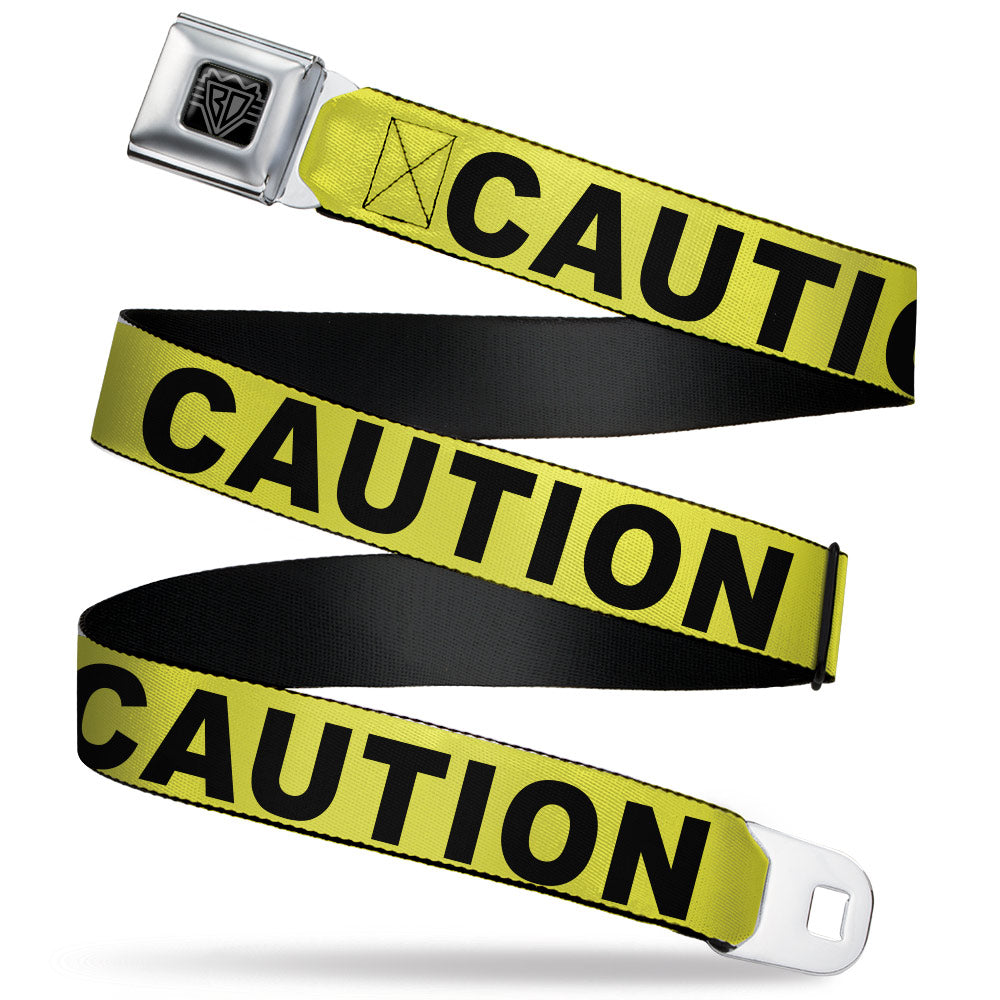 BD Wings Logo CLOSE-UP Full Color Black Silver Seatbelt Belt - CAUTION Yellow/Black Webbing Seatbelt Belts Buckle-Down