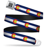 BD Wings Logo CLOSE-UP Full Color Black Silver Seatbelt Belt - Colorado Flags2 Repeat Webbing Seatbelt Belts Buckle-Down