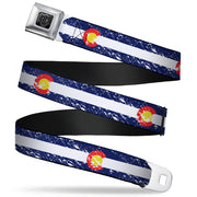 BD Wings Logo CLOSE-UP Full Color Black Silver Seatbelt Belt - Colorado Flags4 Weathered Webbing Seatbelt Belts Buckle-Down