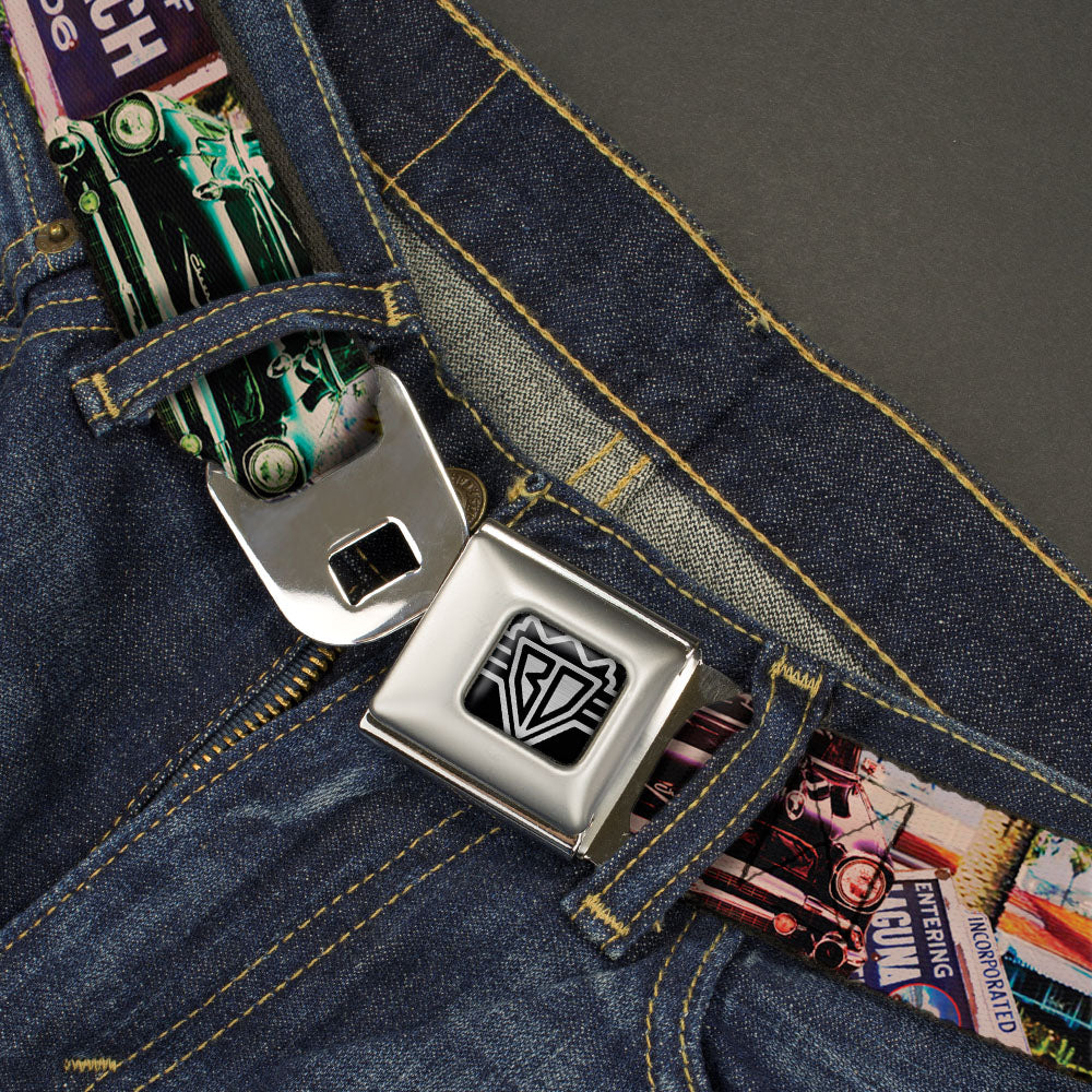 BD Wings Logo CLOSE-UP Full Color Black Silver Seatbelt Belt - Cali Classic Laguna Beach Webbing Seatbelt Belts Buckle-Down