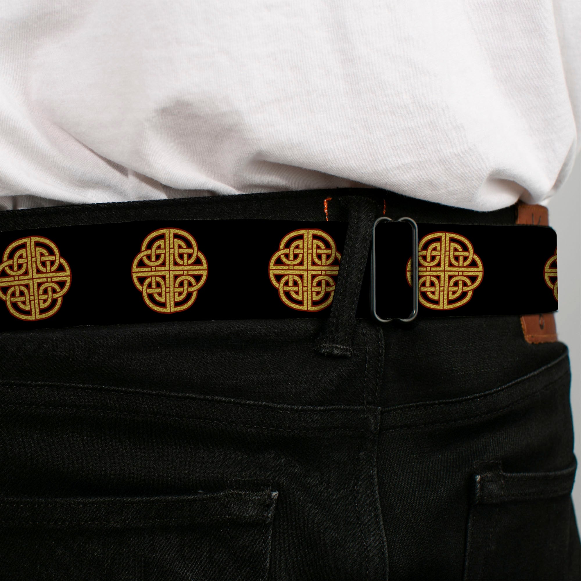 BD Wings Logo CLOSE-UP Full Color Black Silver Seatbelt Belt - Celtic Knot Black/Burgundy/Gold Webbing Seatbelt Belts Buckle-Down