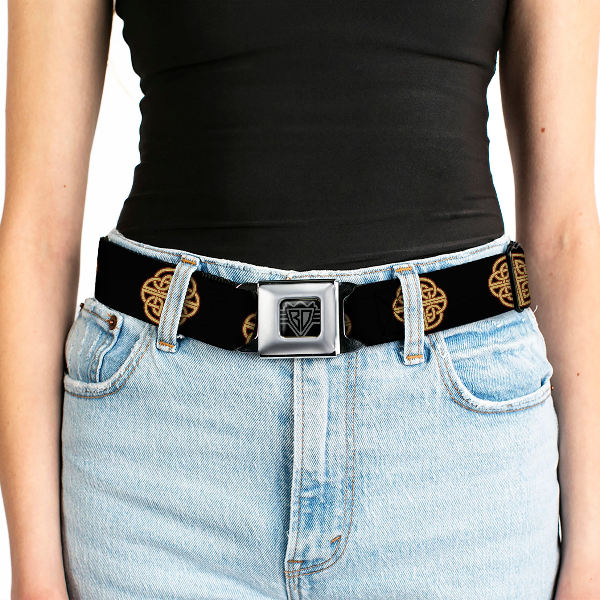 BD Wings Logo CLOSE-UP Full Color Black Silver Seatbelt Belt - Celtic Knot Black/Burgundy/Gold Webbing Seatbelt Belts Buckle-Down