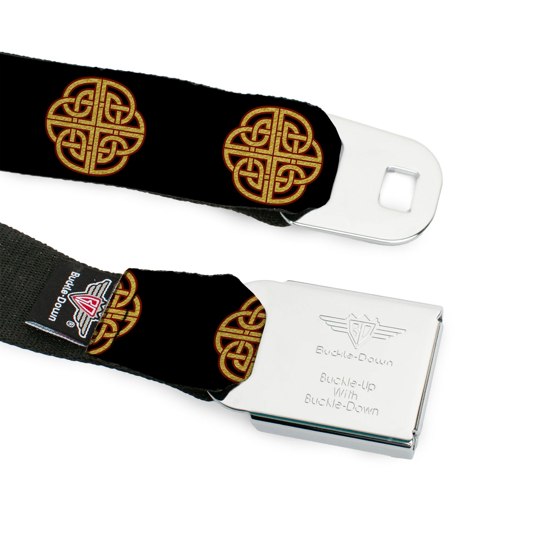 BD Wings Logo CLOSE-UP Full Color Black Silver Seatbelt Belt - Celtic Knot Black/Burgundy/Gold Webbing Seatbelt Belts Buckle-Down