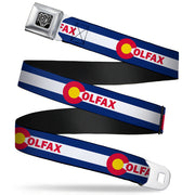 BD Wings Logo CLOSE-UP Full Color Black Silver Seatbelt Belt - Colfax Colorado Flag Webbing Seatbelt Belts Buckle-Down