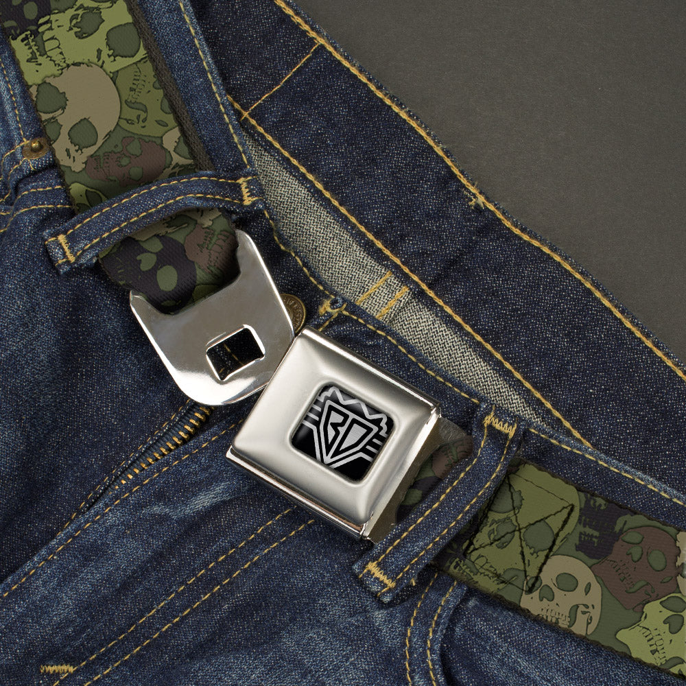 BD Wings Logo CLOSE-UP Full Color Black Silver Seatbelt Belt - Camo Olive Skull Yard Webbing Seatbelt Belts Buckle-Down
