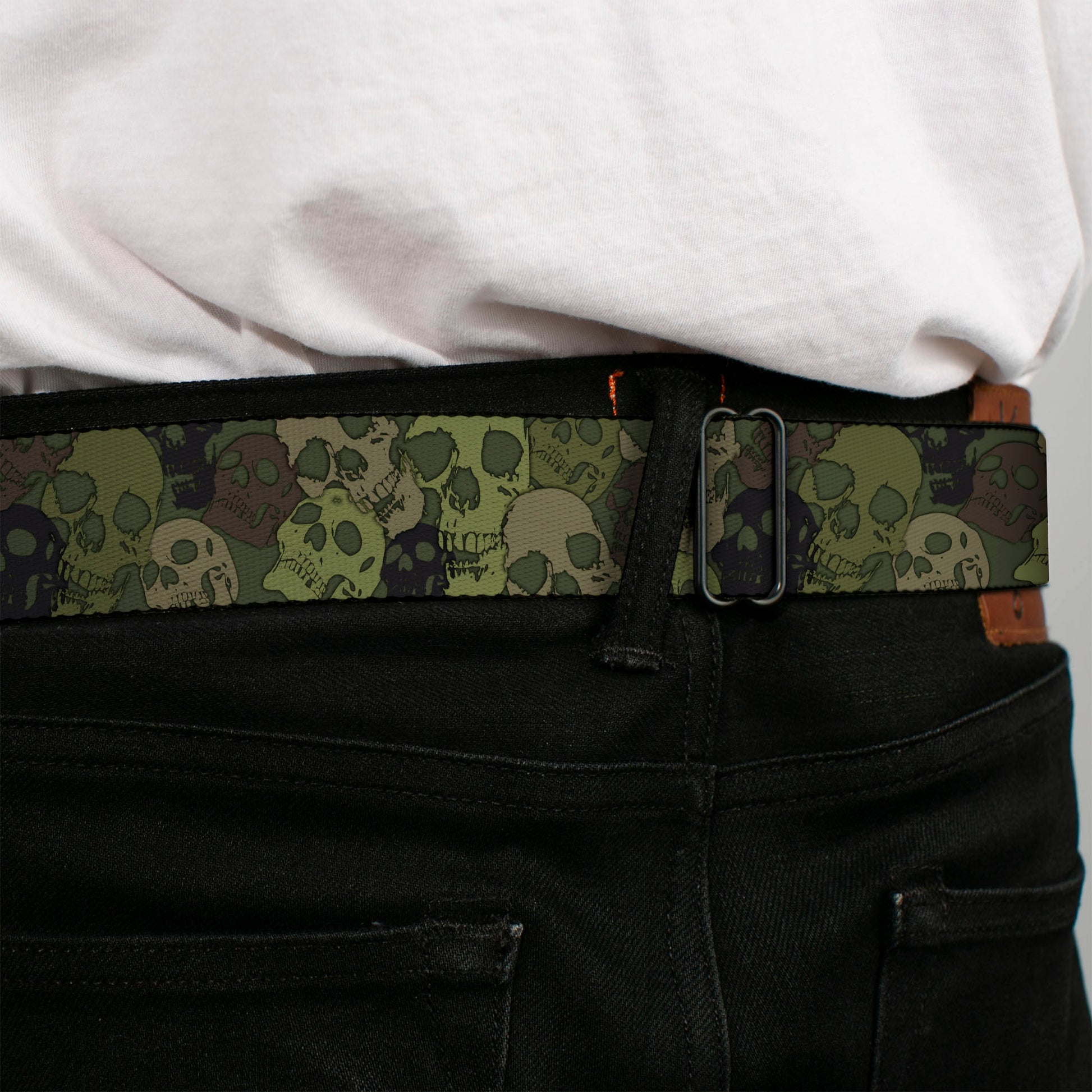 BD Wings Logo CLOSE-UP Full Color Black Silver Seatbelt Belt - Camo Olive Skull Yard Webbing Seatbelt Belts Buckle-Down