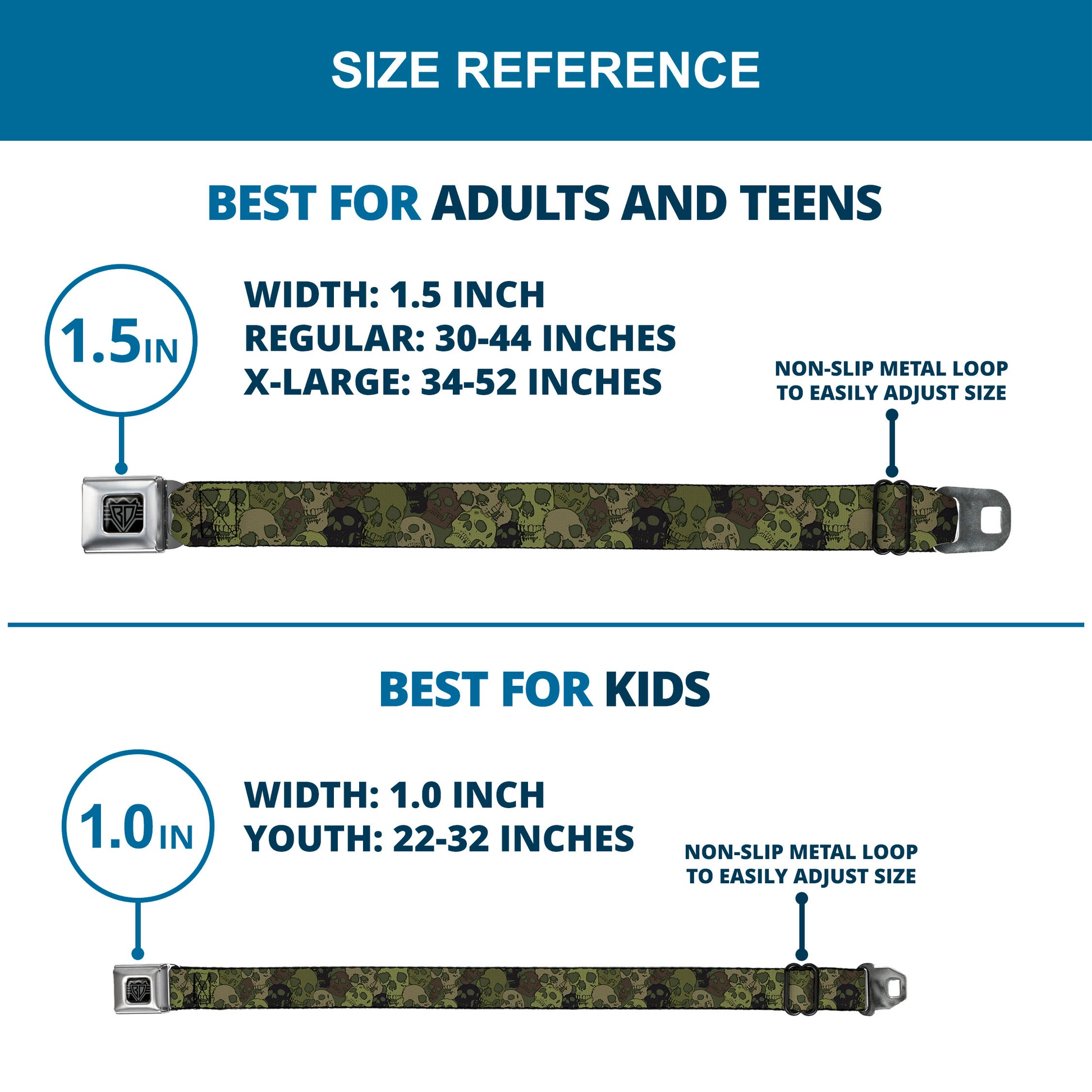 BD Wings Logo CLOSE-UP Full Color Black Silver Seatbelt Belt - Camo Olive Skull Yard Webbing Seatbelt Belts Buckle-Down