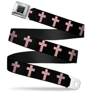 BD Wings Logo CLOSE-UP Full Color Black Silver Seatbelt Belt - Cross Repeat Black/Leopard Brown/Pink Outline Webbing Seatbelt Belts Buckle-Down