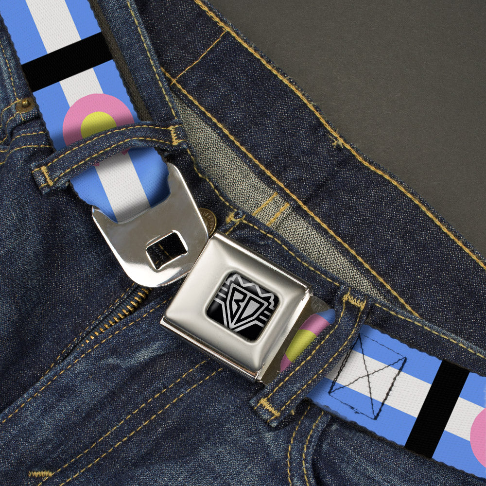 BD Wings Logo CLOSE-UP Full Color Black Silver Seatbelt Belt - Colorado Flags Pastel Webbing Seatbelt Belts Buckle-Down