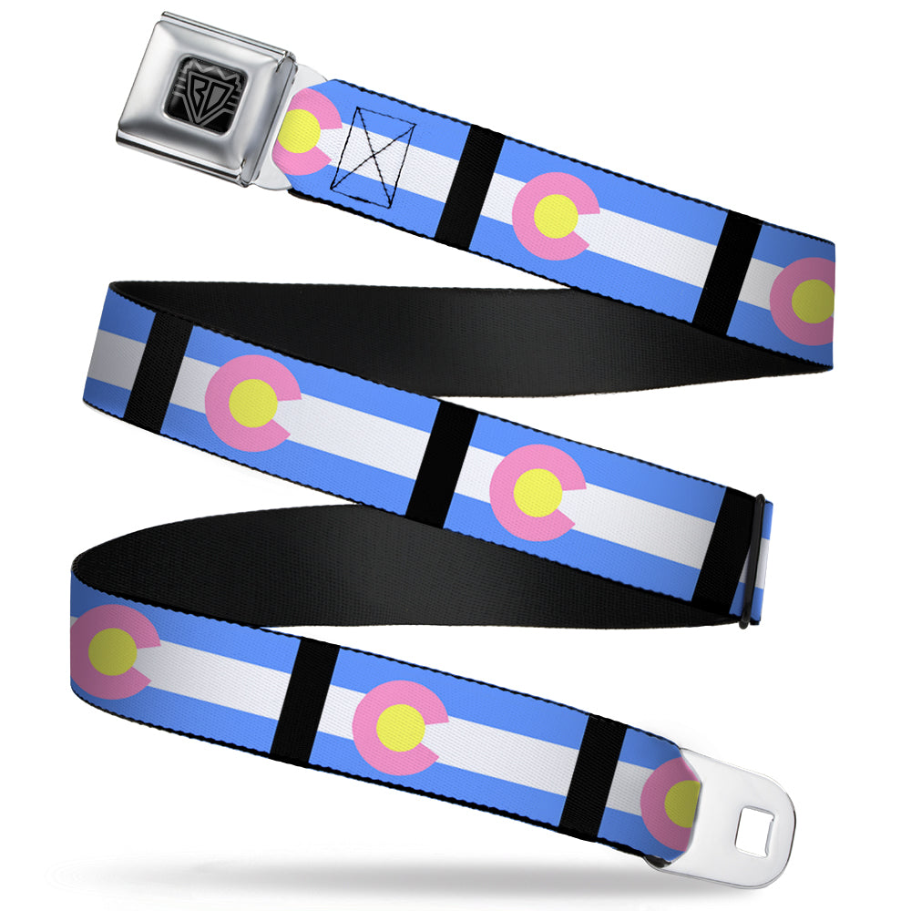BD Wings Logo CLOSE-UP Full Color Black Silver Seatbelt Belt - Colorado Flags Pastel Webbing Seatbelt Belts Buckle-Down