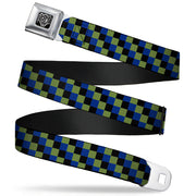 BD Wings Logo CLOSE-UP Full Color Black Silver Seatbelt Belt - Checker Trio Green/Black/Blue Webbing Seatbelt Belts Buckle-Down