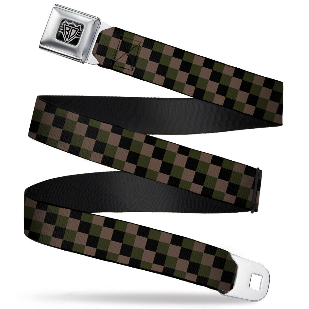 BD Wings Logo CLOSE-UP Full Color Black Silver Seatbelt Belt - Checker Trio Tan/Black/Olive Webbing Seatbelt Belts Buckle-Down