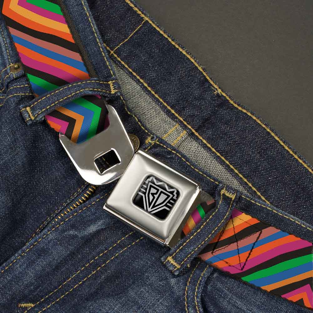 BD Wings Logo CLOSE-UP Full Color Black Silver Seatbelt Belt - Chevron Freehand Multi Color Webbing Seatbelt Belts Buckle-Down