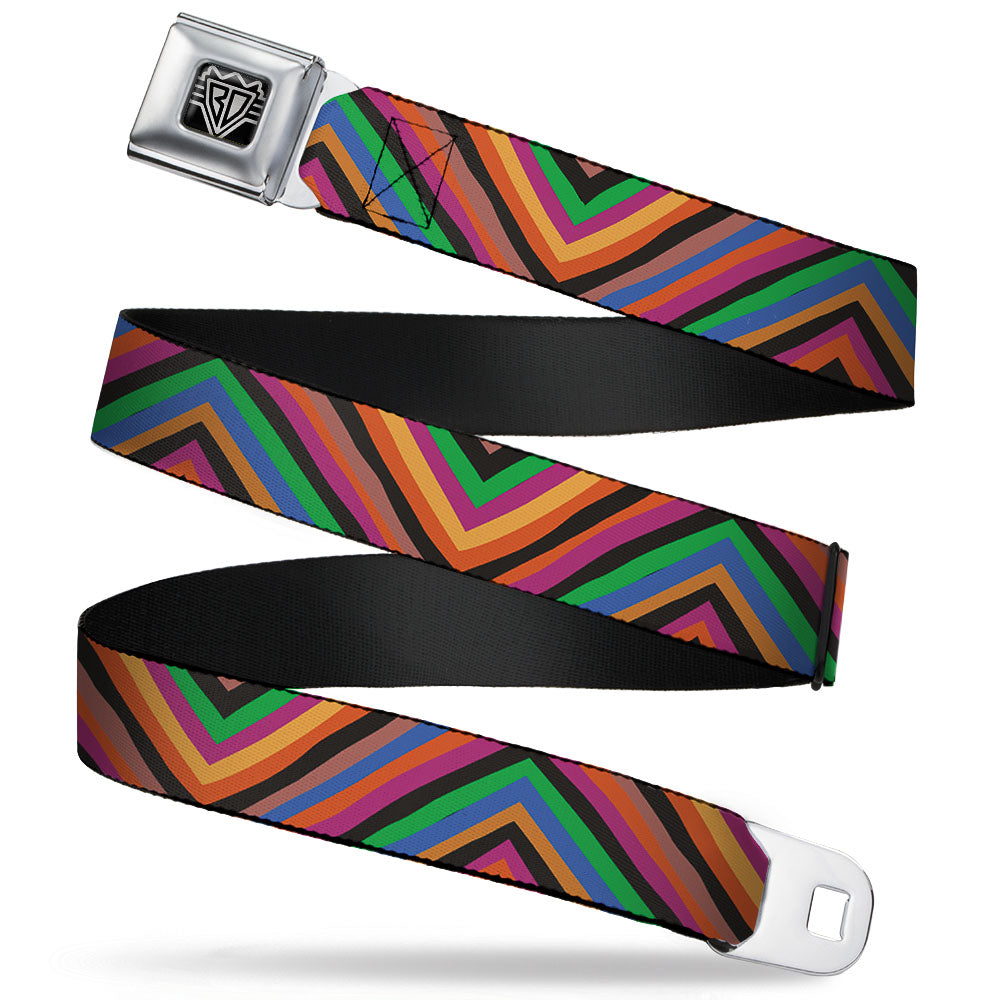 BD Wings Logo CLOSE-UP Full Color Black Silver Seatbelt Belt - Chevron Freehand Multi Color Webbing Seatbelt Belts Buckle-Down