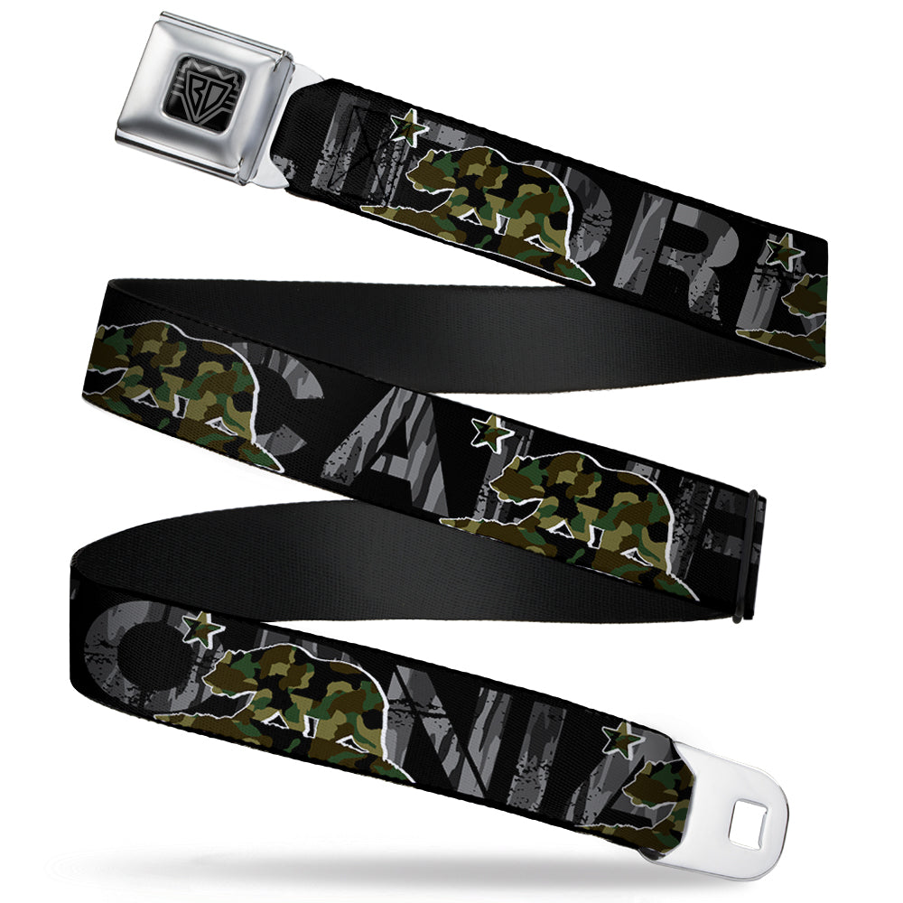BD Wings Logo CLOSE-UP Full Color Black Silver Seatbelt Belt - CALIFORNIA/Flag Bear Black/Camo Gray/Camo Olive Webbing Seatbelt Belts Buckle-Down