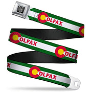 BD Wings Logo CLOSE-UP Full Color Black Silver Seatbelt Belt - COLFAX Green Stripe Webbing Seatbelt Belts Buckle-Down