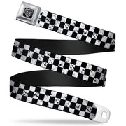 BD Wings Logo CLOSE-UP Full Color Black Silver Seatbelt Belt - Checker Weathered2 Black/White Webbing Seatbelt Belts Buckle-Down