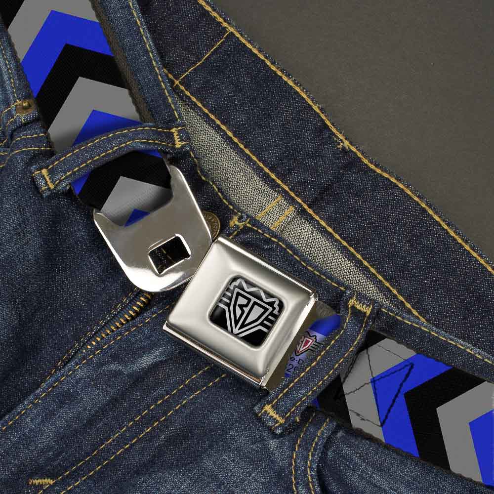 BD Wings Logo CLOSE-UP Full Color Black Silver Seatbelt Belt - Chevron Blue/Black/Gray Webbing Seatbelt Belts Buckle-Down