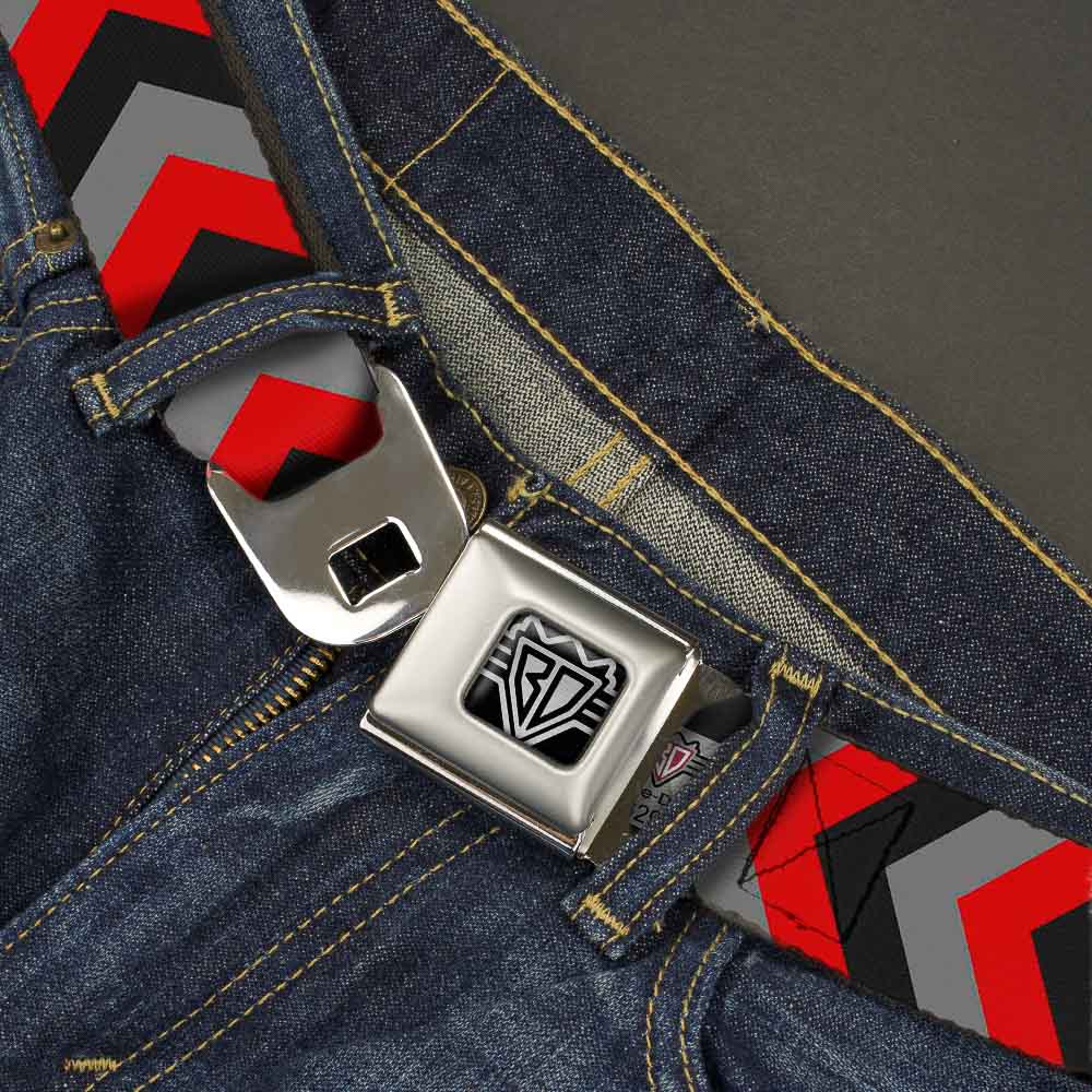 BD Wings Logo CLOSE-UP Full Color Black Silver Seatbelt Belt - Chevron Red/Black/Gray Webbing Seatbelt Belts Buckle-Down
