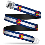 BD Wings Logo CLOSE-UP Full Color Black Silver Seatbelt Belt - Colorado Flag/Fisher Weathered Webbing Seatbelt Belts Buckle-Down