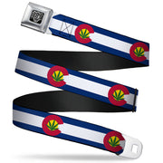 BD Wings Logo CLOSE-UP Full Color Black Silver Seatbelt Belt - Colorado Flag/Marijuana Leaf Webbing Seatbelt Belts Buckle-Down