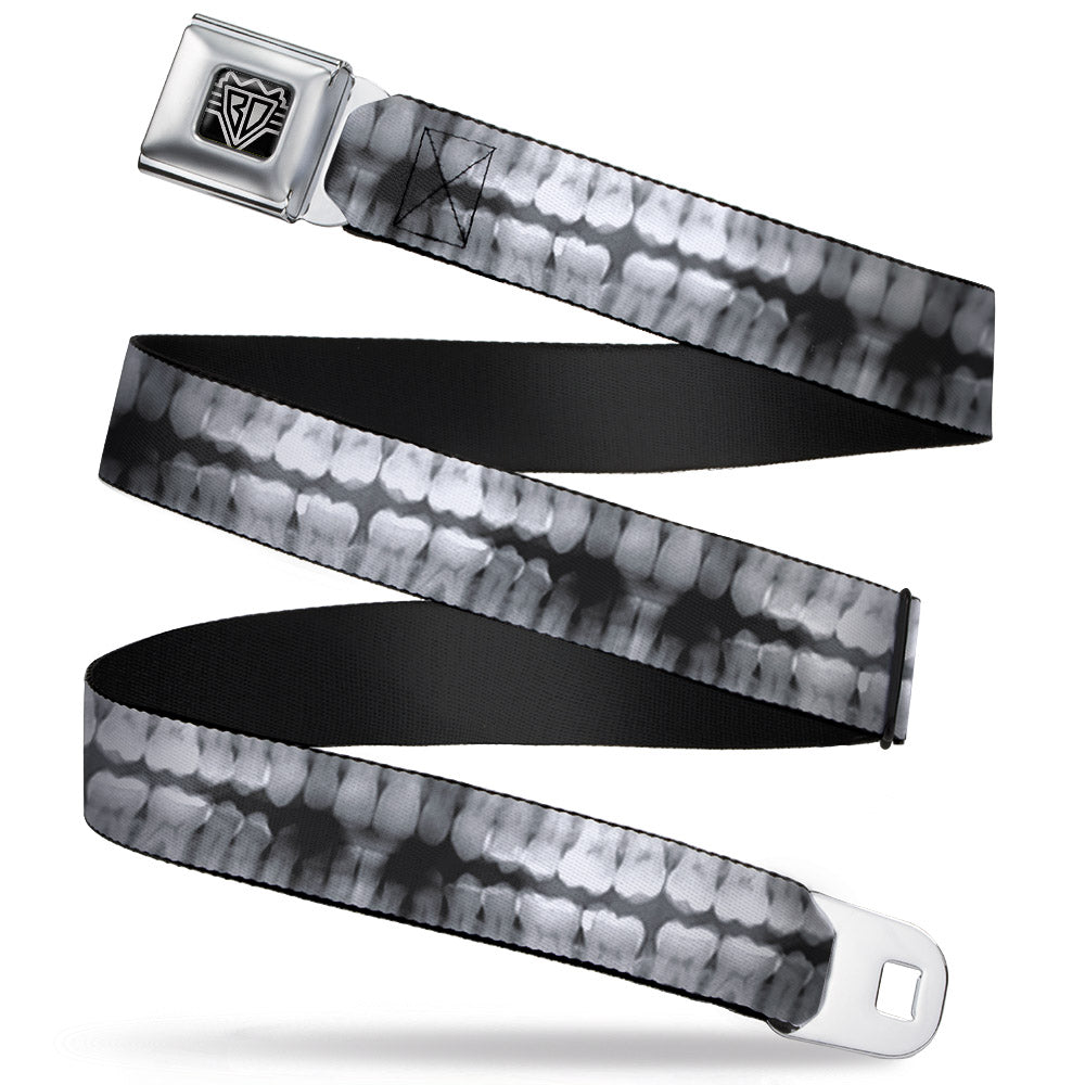 BD Wings Logo CLOSE-UP Full Color Black Silver Seatbelt Belt - Dental X-Rays Black/White Webbing Seatbelt Belts Buckle-Down