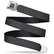 BD Wings Logo CLOSE-UP Full Color Black Silver Seatbelt Belt - Diamond Plate Grays Webbing Seatbelt Belts Buckle-Down