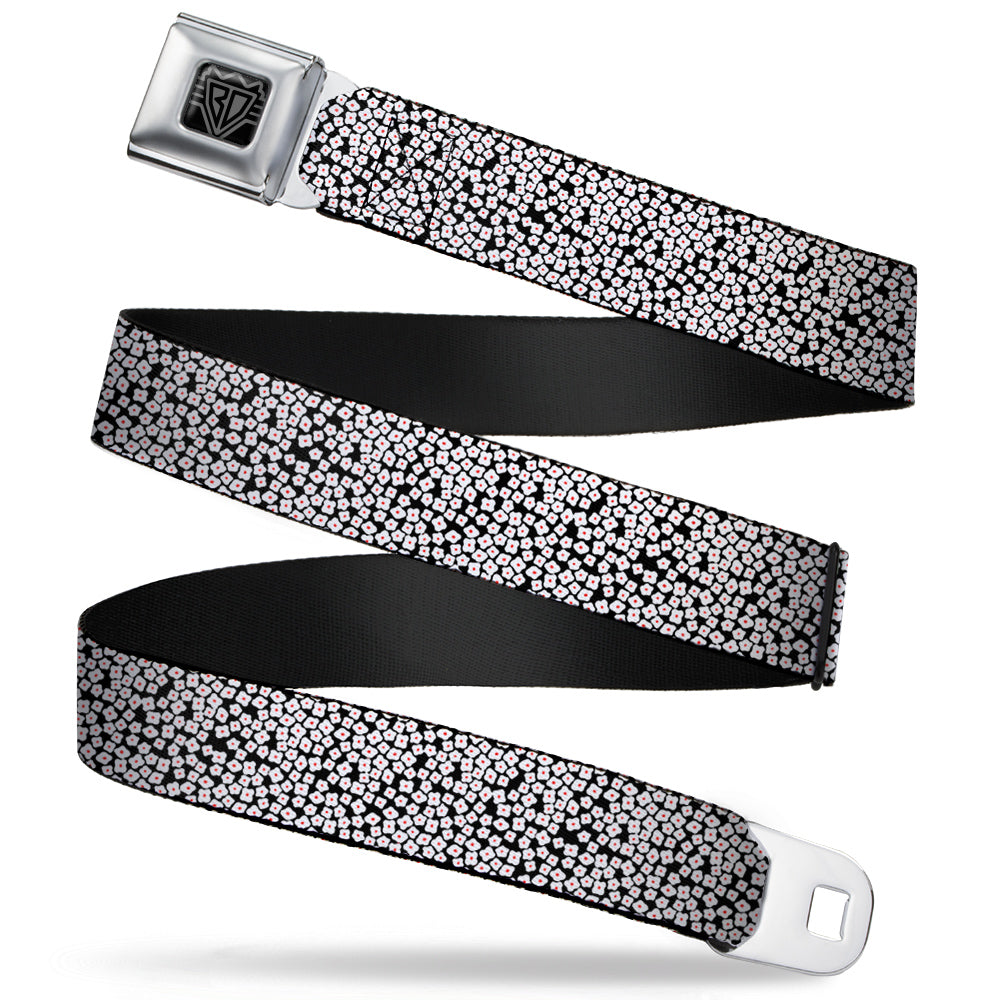 BD Wings Logo CLOSE-UP Full Color Black Silver Seatbelt Belt - Ditsy Floral Black/White/Red Webbing Seatbelt Belts Buckle-Down