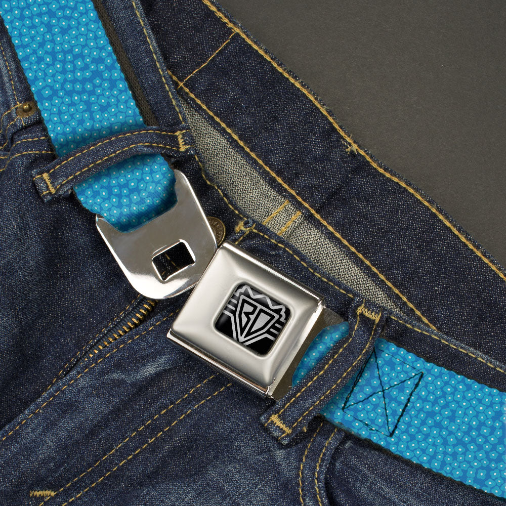 BD Wings Logo CLOSE-UP Full Color Black Silver Seatbelt Belt - Ditsy Floral Blue/Light Blue/White Webbing Seatbelt Belts Buckle-Down