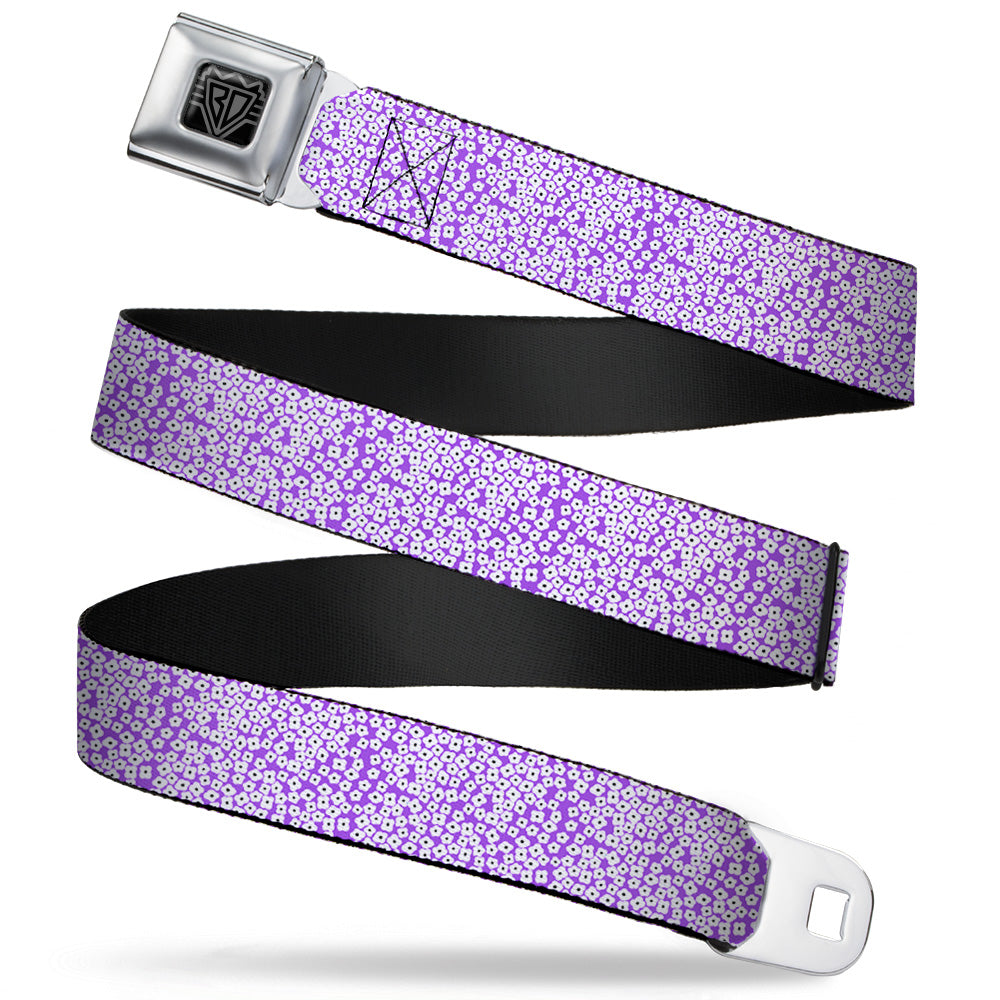 BD Wings Logo CLOSE-UP Full Color Black Silver Seatbelt Belt - Ditsy Floral Lavender/White/Black Webbing Seatbelt Belts Buckle-Down