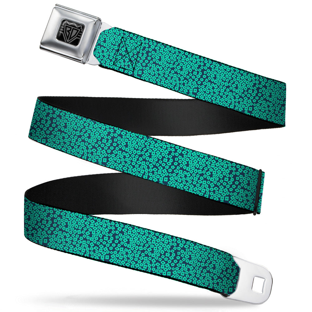 BD Wings Logo CLOSE-UP Full Color Black Silver Seatbelt Belt - Ditsy Floral Teal/Light Teal/Teal Webbing Seatbelt Belts Buckle-Down