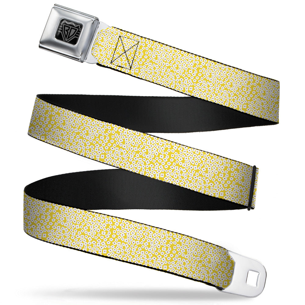 BD Wings Logo CLOSE-UP Full Color Black Silver Seatbelt Belt - Ditsy Floral Yellow/White/Brown Webbing Seatbelt Belts Buckle-Down