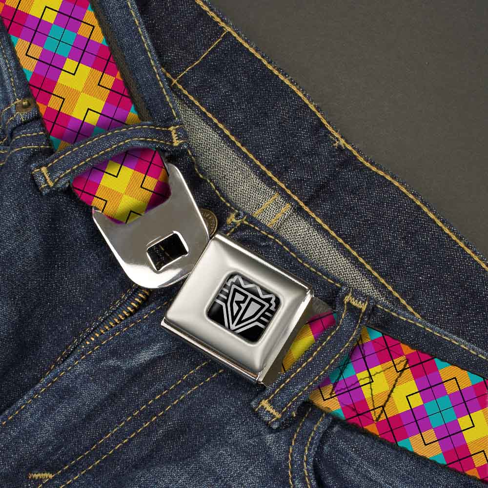 BD Wings Logo CLOSE-UP Full Color Black Silver Seatbelt Belt - Diamond Plaid Orange/Yellow/Blue/Purple/Fuchsia Webbing Seatbelt Belts Buckle-Down