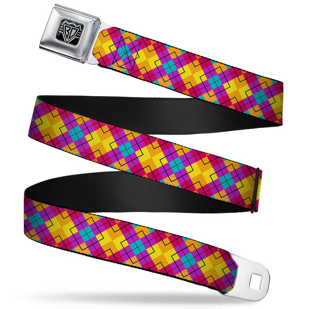 BD Wings Logo CLOSE-UP Full Color Black Silver Seatbelt Belt - Diamond Plaid Orange/Yellow/Blue/Purple/Fuchsia Webbing Seatbelt Belts Buckle-Down