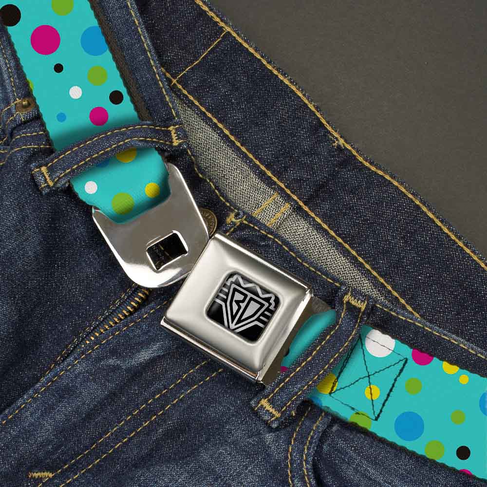 BD Wings Logo CLOSE-UP Full Color Black Silver Seatbelt Belt - Dots Seafoam Green/Multi Pastel Webbing Seatbelt Belts Buckle-Down