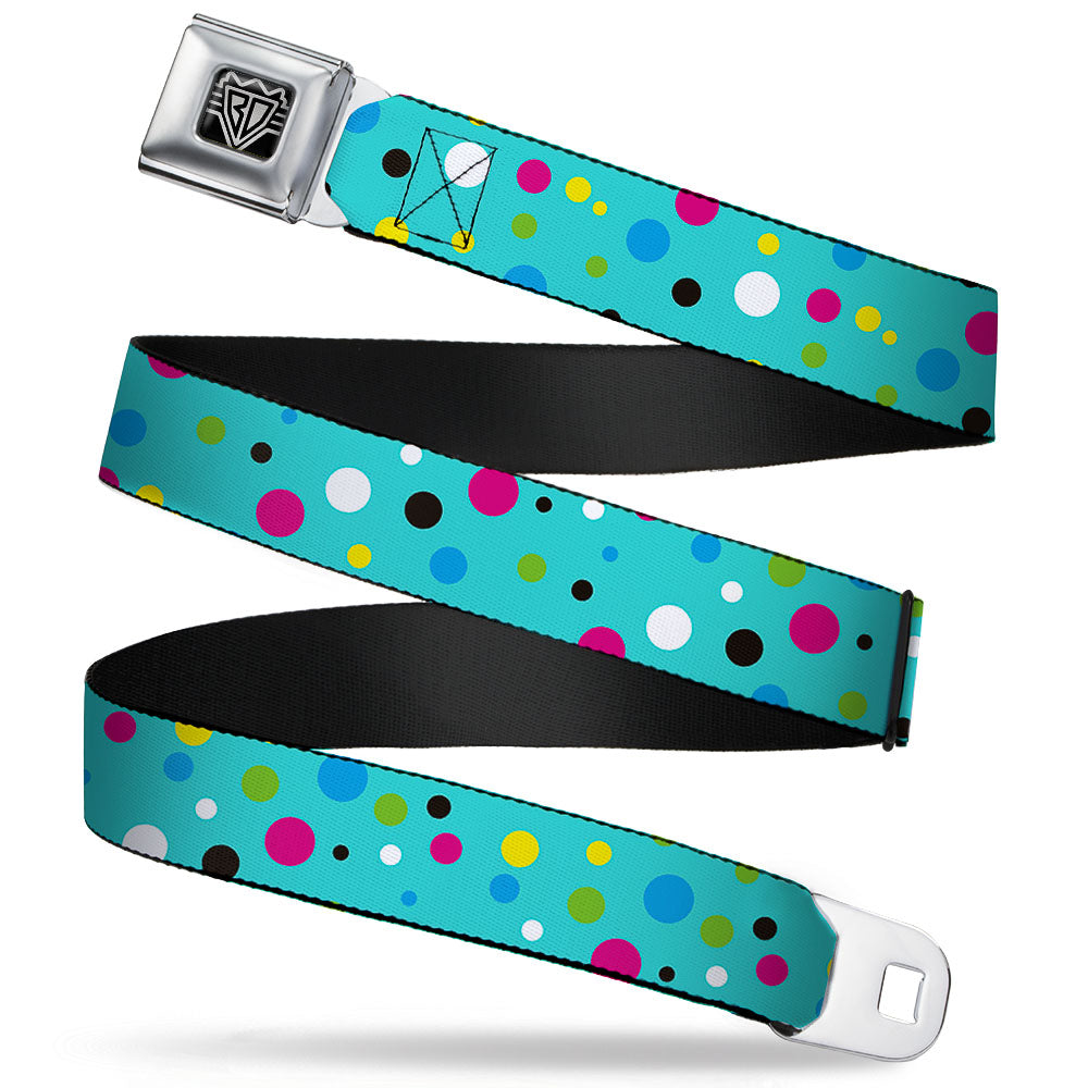 BD Wings Logo CLOSE-UP Full Color Black Silver Seatbelt Belt - Dots Seafoam Green/Multi Pastel Webbing Seatbelt Belts Buckle-Down