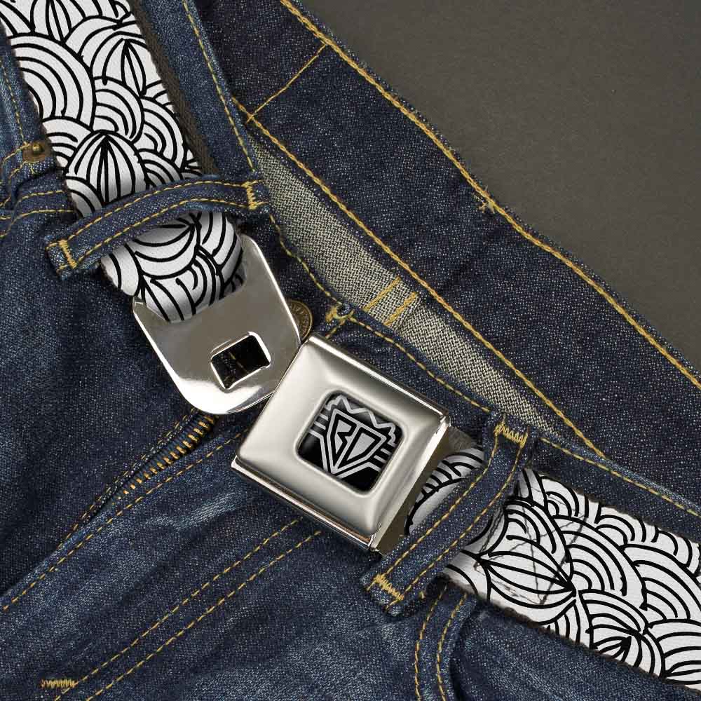 BD Wings Logo CLOSE-UP Full Color Black Silver Seatbelt Belt - Doodle1 White/Black Webbing Seatbelt Belts Buckle-Down
