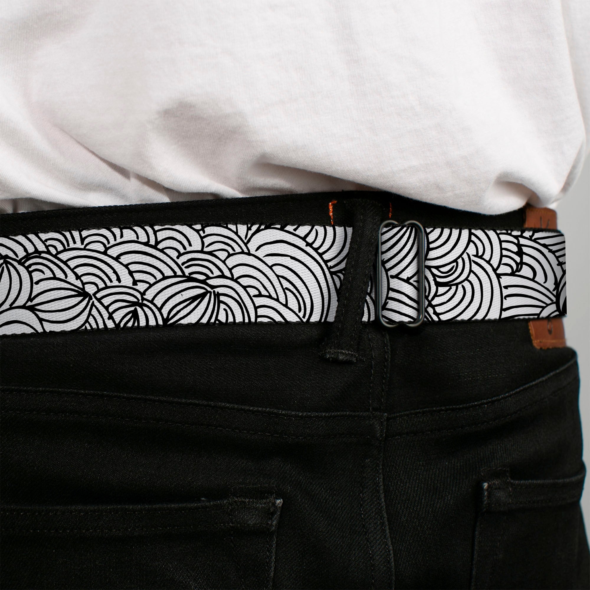 BD Wings Logo CLOSE-UP Full Color Black Silver Seatbelt Belt - Doodle1 White/Black Webbing Seatbelt Belts Buckle-Down