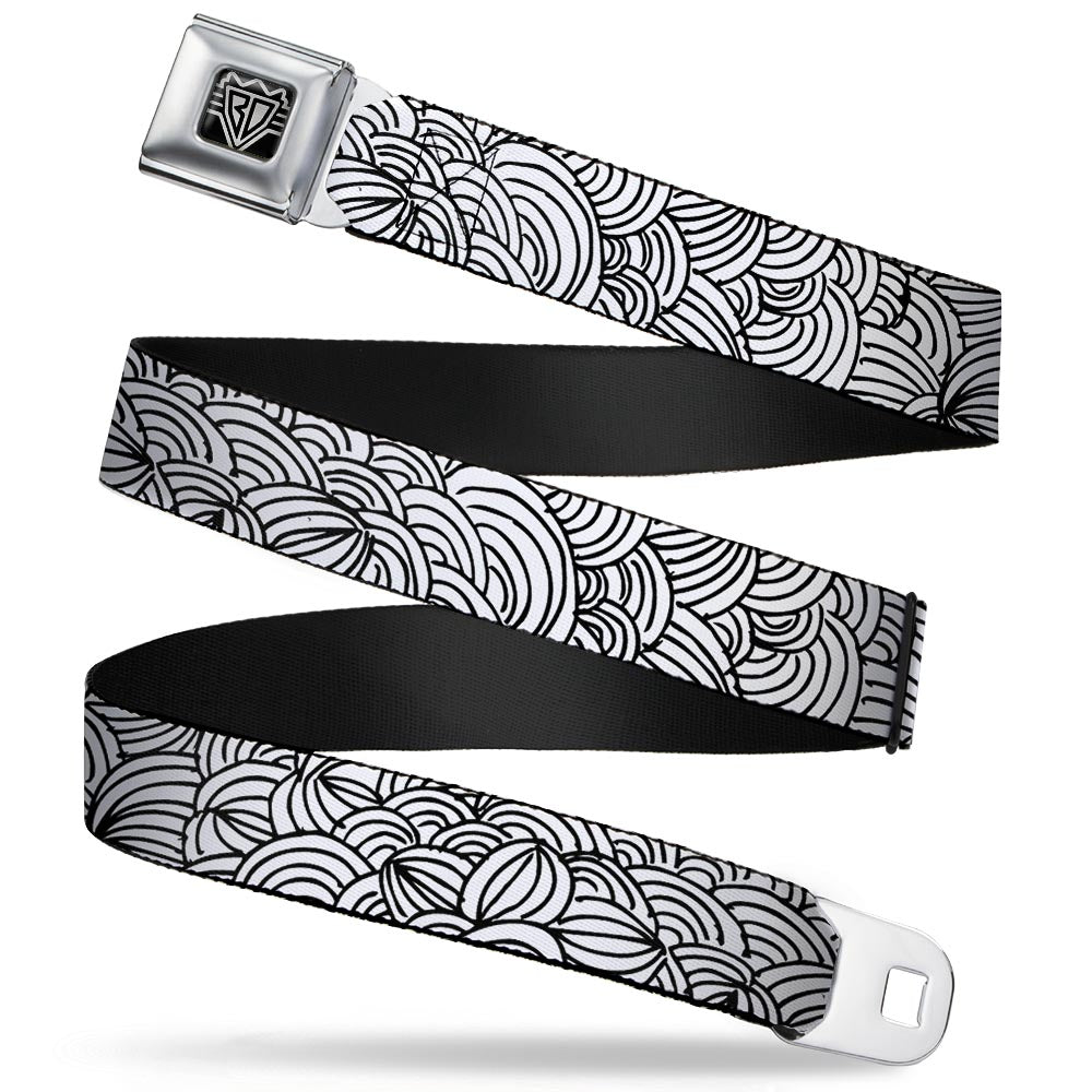 BD Wings Logo CLOSE-UP Full Color Black Silver Seatbelt Belt - Doodle1 White/Black Webbing Seatbelt Belts Buckle-Down