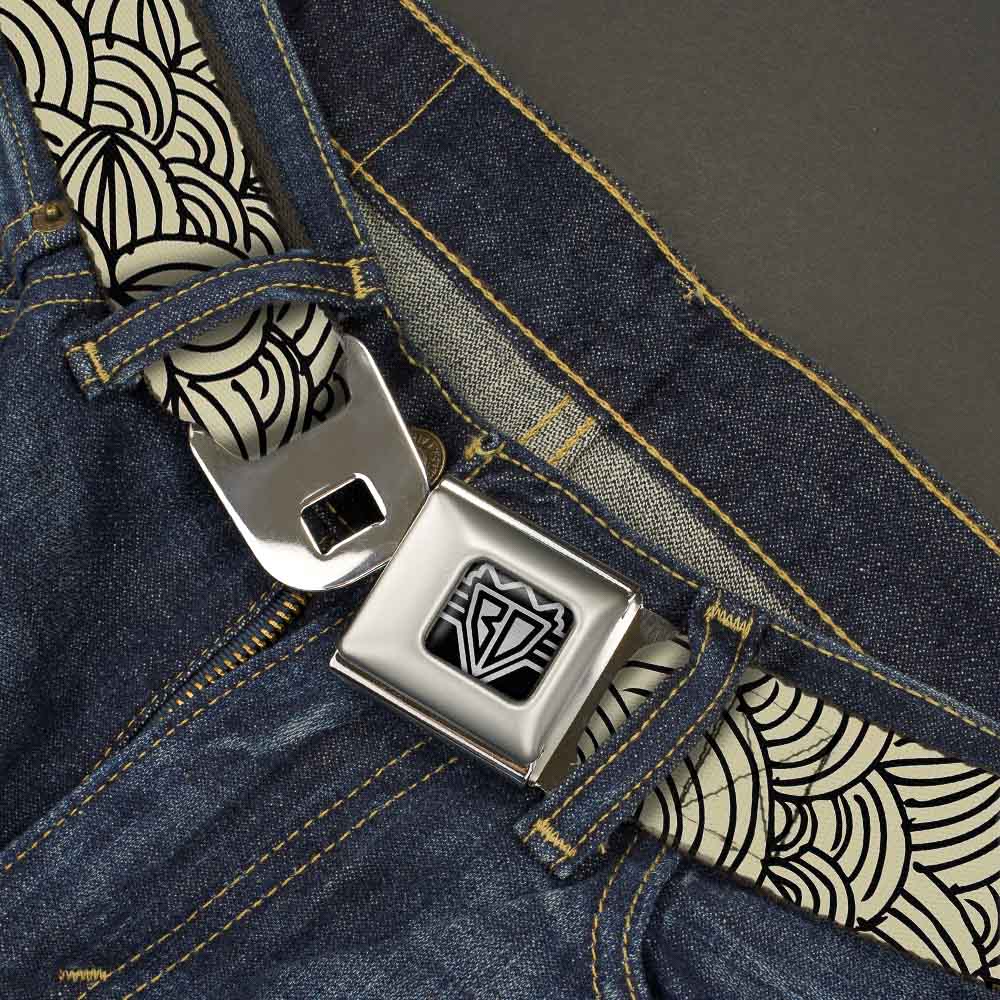 BD Wings Logo CLOSE-UP Full Color Black Silver Seatbelt Belt - Doodle1 Cream/Black Webbing Seatbelt Belts Buckle-Down